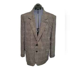 Zara Mens Plaid Wool Blend Blazer Size XL Black and White